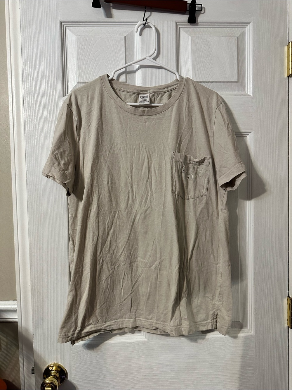 PINK Victoria's Secret Short-Sleeve Pocket Tee in Beige